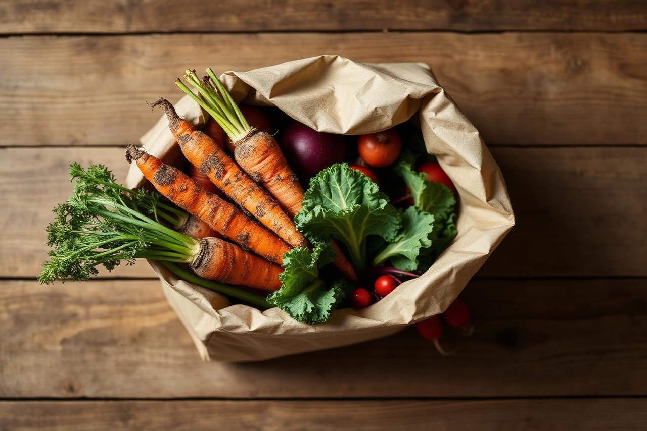 Fresh produce carrying USDA Organic and EU organic-leaf certification logos.