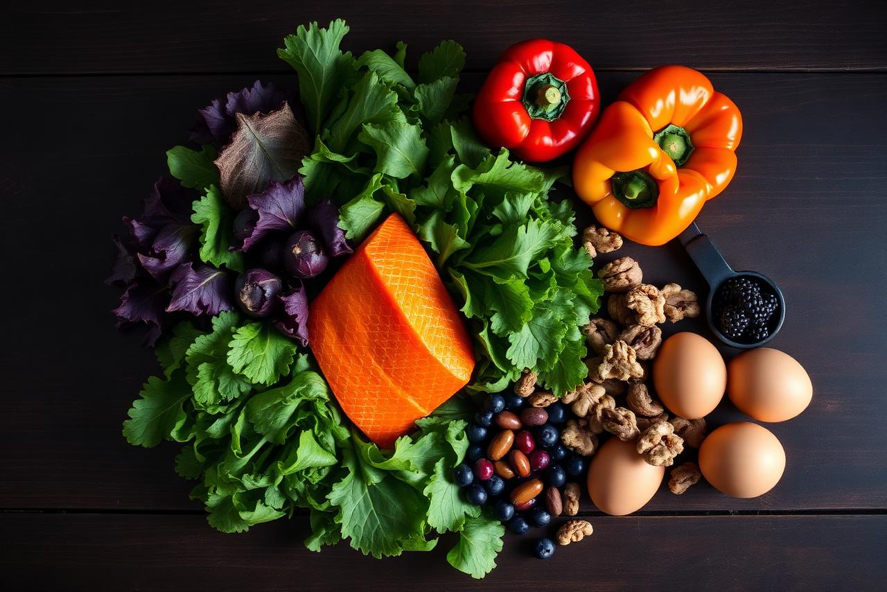 Fresh vegetables, dairy, and legumes rich in vitamins and minerals