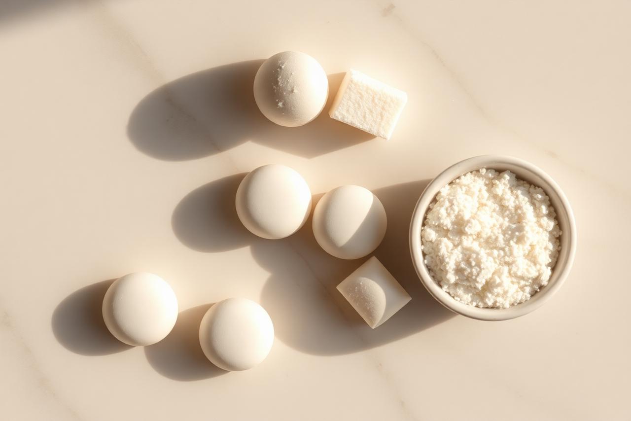 White crystalline sweeteners in small glass dishes on a slate surface.